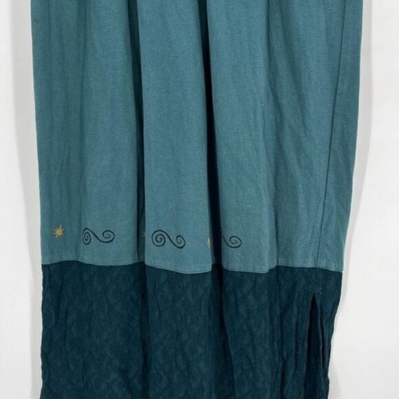 Fenini Women's Artsy Embroidered Castle Maxi Dress Teal Green Medium CottageCore - Picture 5 of 8